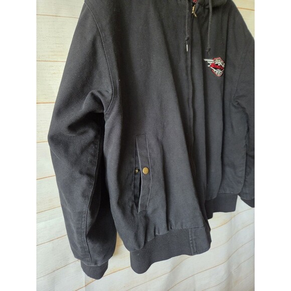 Snap On Tools Vtg XL Black Canvas Hooded Jacket Quilt Lined Workwear Hoodie Euc - Picture 4 of 11